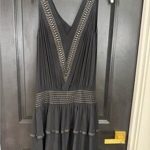 Ramy Brook Black Silver Embellished Pleated Midi Dress - Medium